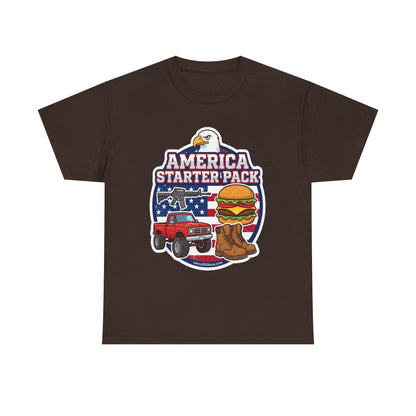 America Starter Pack T-Shirt — Patriotic Truck, Burger & Boots Tee