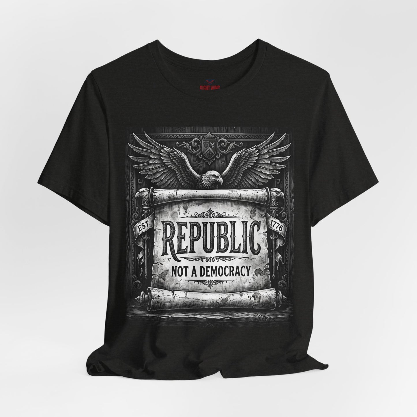 Republic Not a Democracy Graphic Tee — Patriotic Eagle Vintage T‑Shirt