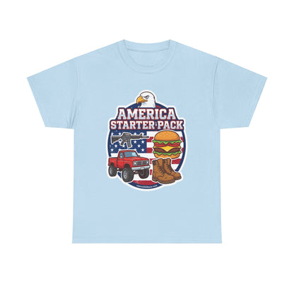America Starter Pack T-Shirt — Patriotic Truck, Burger & Boots Tee