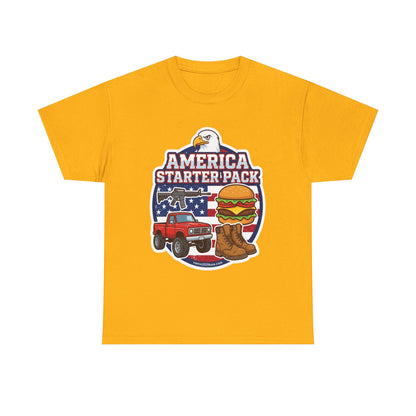 America Starter Pack T-Shirt — Patriotic Truck, Burger & Boots Tee