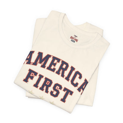 America First Graphic Tee — Patriotic USA Short Sleeve Shirt