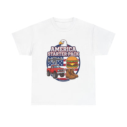 America Starter Pack T-Shirt — Patriotic Truck, Burger & Boots Tee