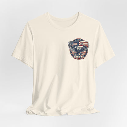 Professional Button Pusher Tee — Patriotic Eagle & Donkey Political Graphic Shirt