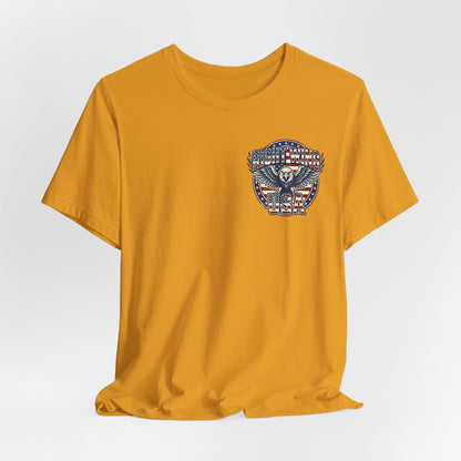 Professional Button Pusher Tee — Patriotic Eagle & Donkey Political Graphic Shirt